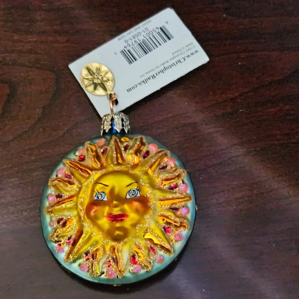 RARE CHRISTOPHER RADKO NIGHT & DAY MOON SUN CHRISTMAS HOLIDAY GLASS ORNAMENT